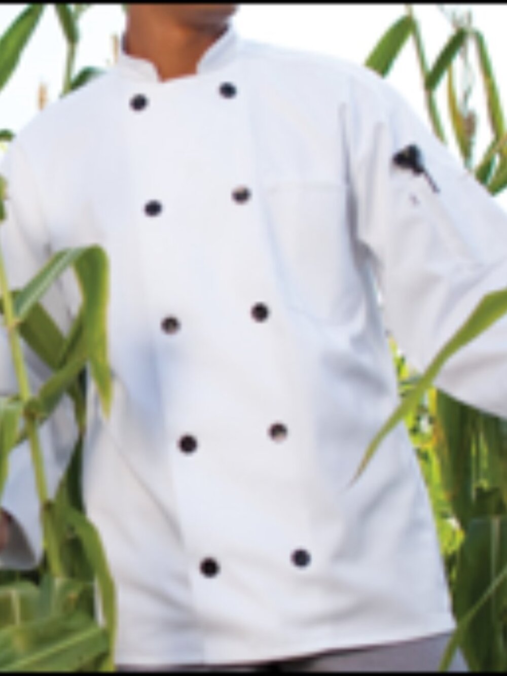 Uncommon Threads Moroccan 10 Black Button Twill Chef Coat Unisex White
